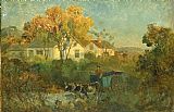 Edward Mitchell Bannister The Drinking Pool (man in cart with oxen at pool) painting